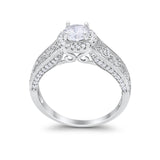 Vintage Style Halo Wedding Ring Simulated Cubic Zirconia 925 Sterling Silver