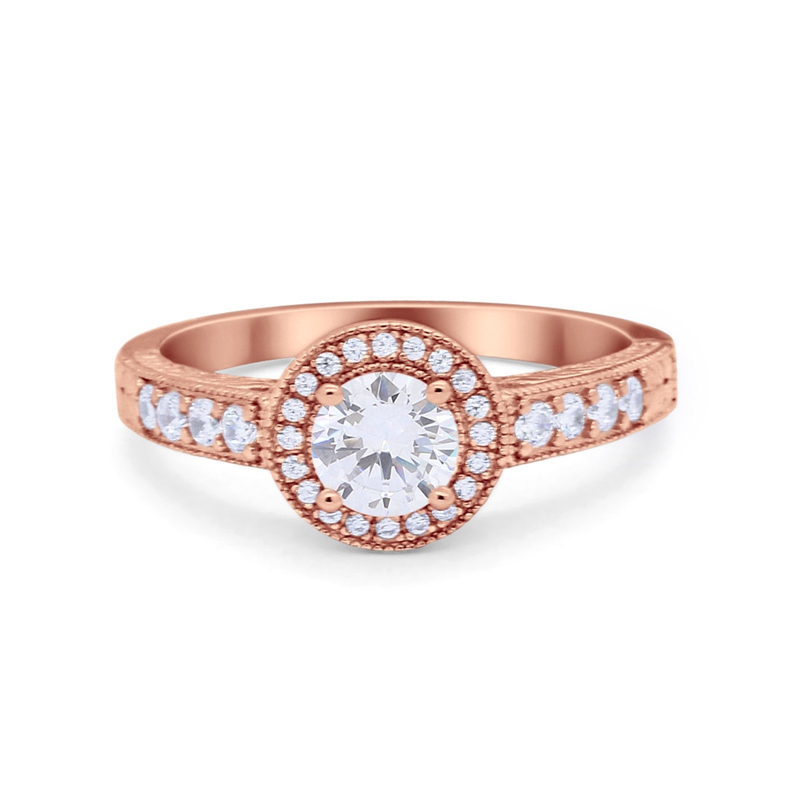 Vintage Style Halo Wedding Ring Simulated Cubic Zirconia 925 Sterling Silver