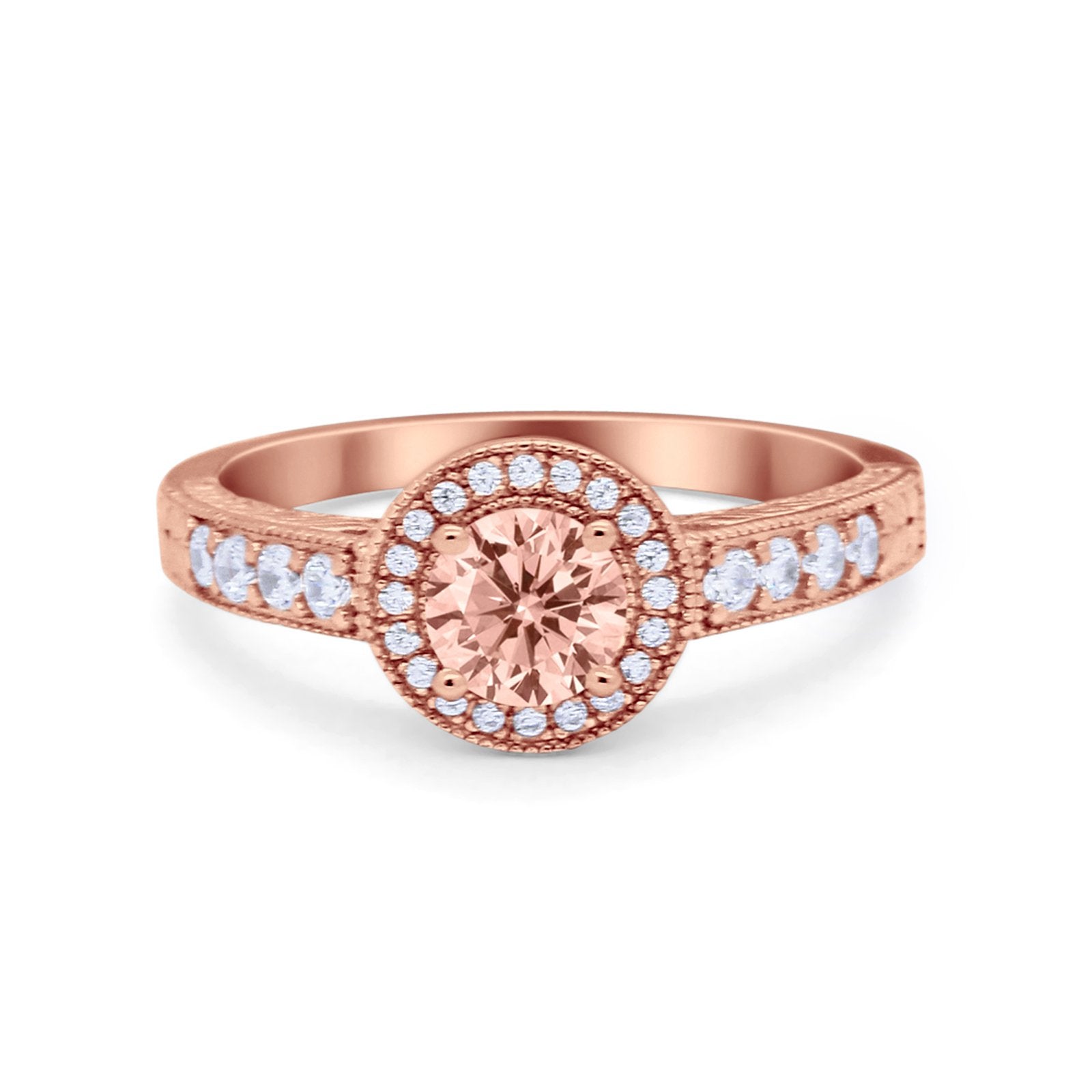 Vintage Style Halo Wedding Ring Simulated Cubic Zirconia 925 Sterling Silver