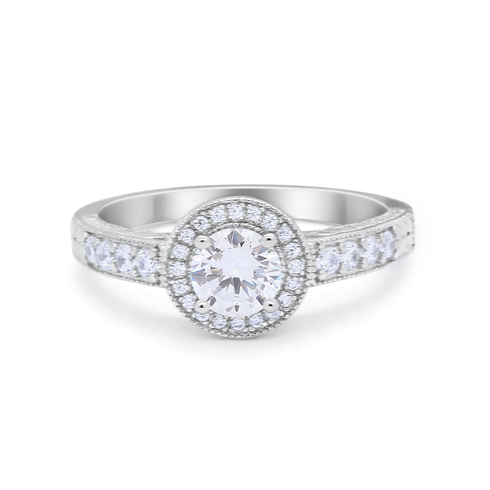 Vintage Style Halo Wedding Ring Simulated Cubic Zirconia 925 Sterling Silver