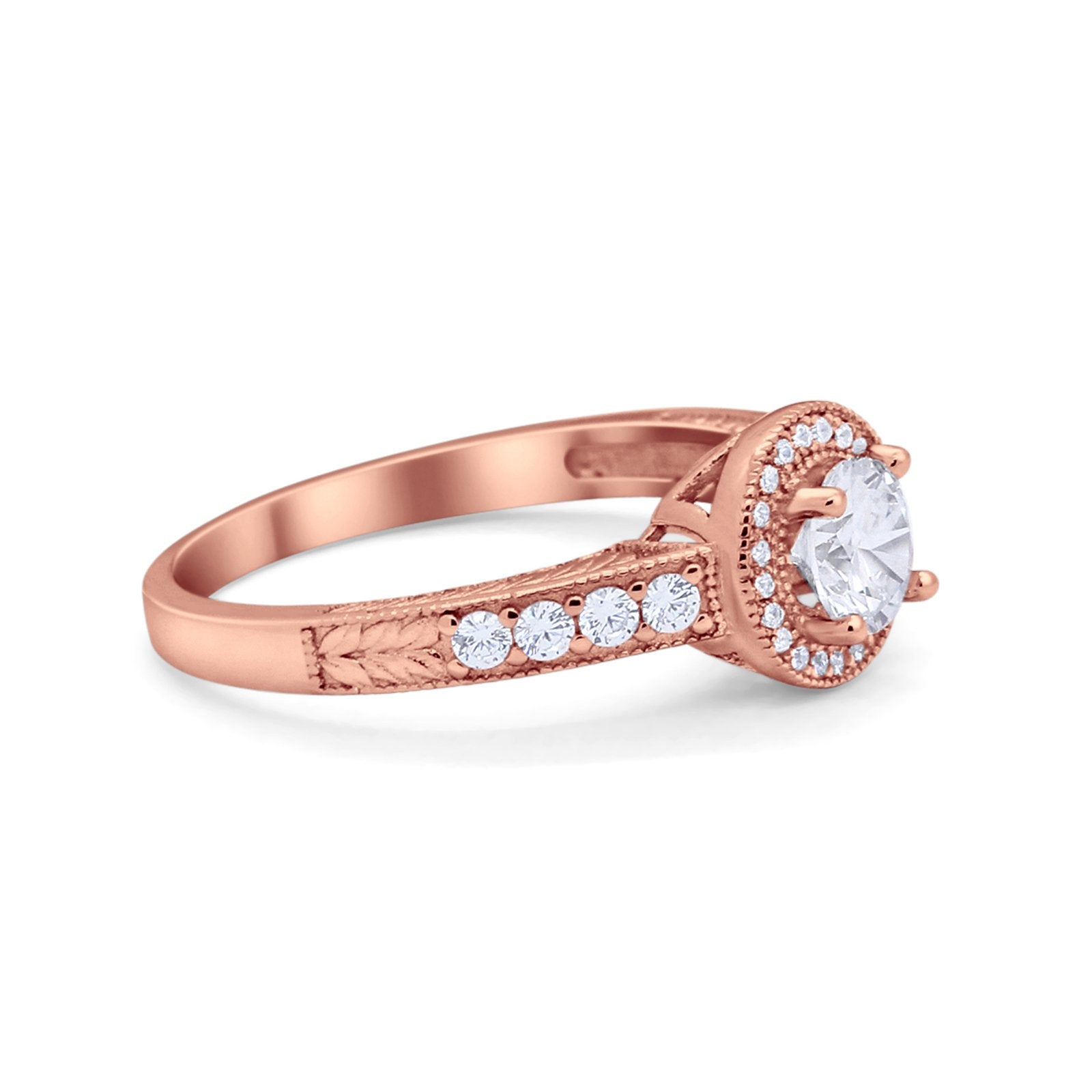 Vintage Style Halo Wedding Ring Simulated Cubic Zirconia 925 Sterling Silver