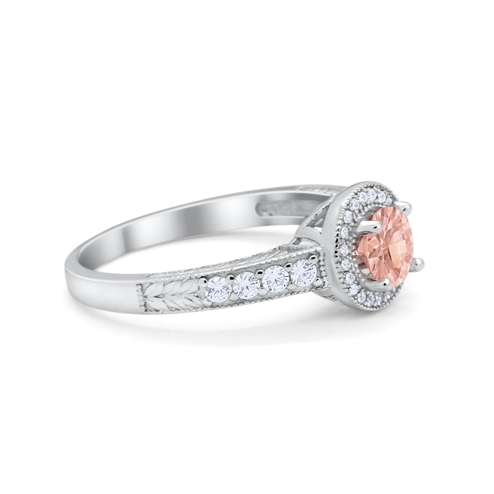 Vintage Style Halo Wedding Ring Simulated Cubic Zirconia 925 Sterling Silver