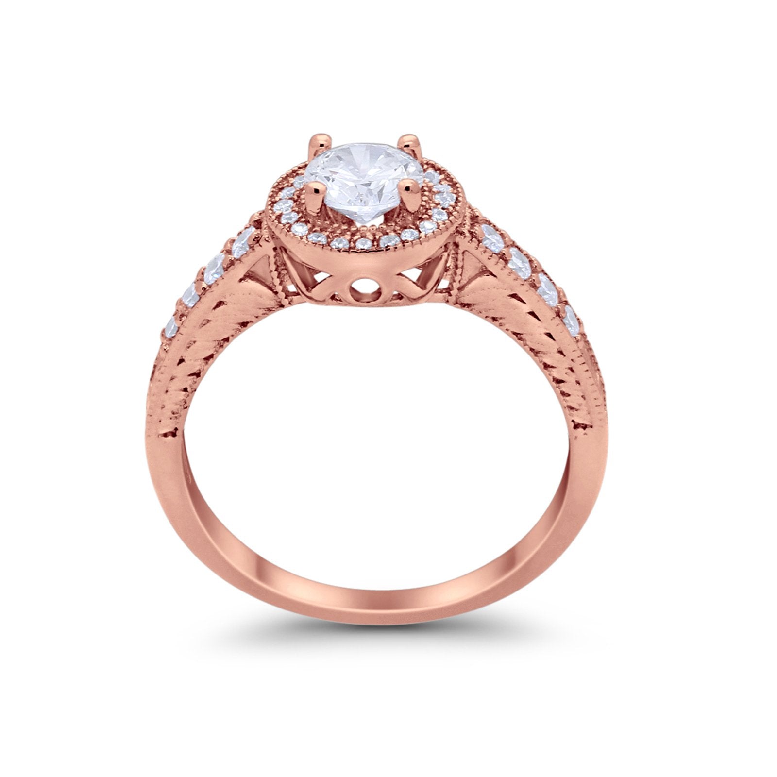 Vintage Style Halo Wedding Ring Simulated Cubic Zirconia 925 Sterling Silver