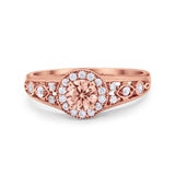 Vintage Style Engagement Ring Halo Simulated Cubic Zirconia 925 Sterling Silver