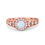 Vintage Style Engagement Ring Halo Simulated Cubic Zirconia 925 Sterling Silver