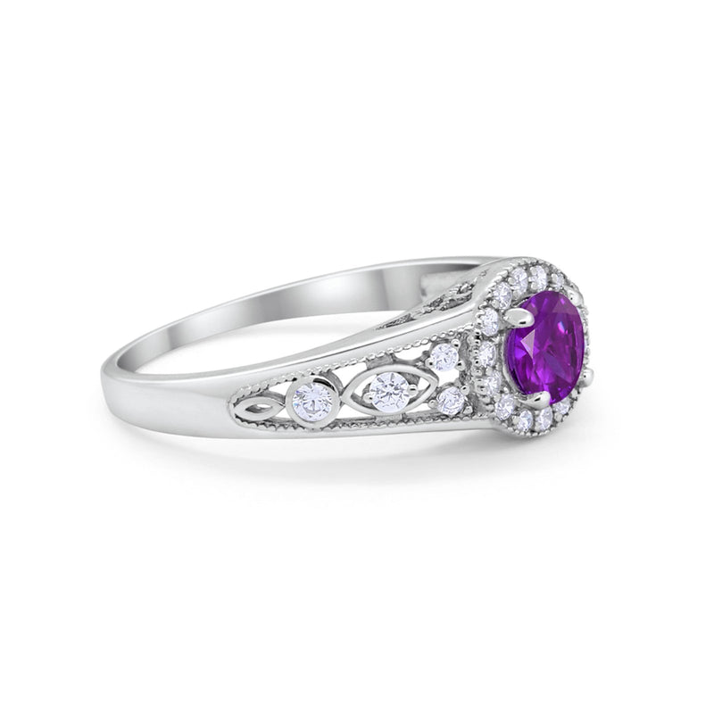 Vintage Style Engagement Ring Halo Simulated Cubic Zirconia 925 Sterling Silver