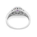 Vintage Style Engagement Ring Halo Simulated Cubic Zirconia 925 Sterling Silver