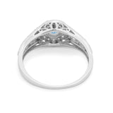 Vintage Style Engagement Ring Halo Simulated Cubic Zirconia 925 Sterling Silver