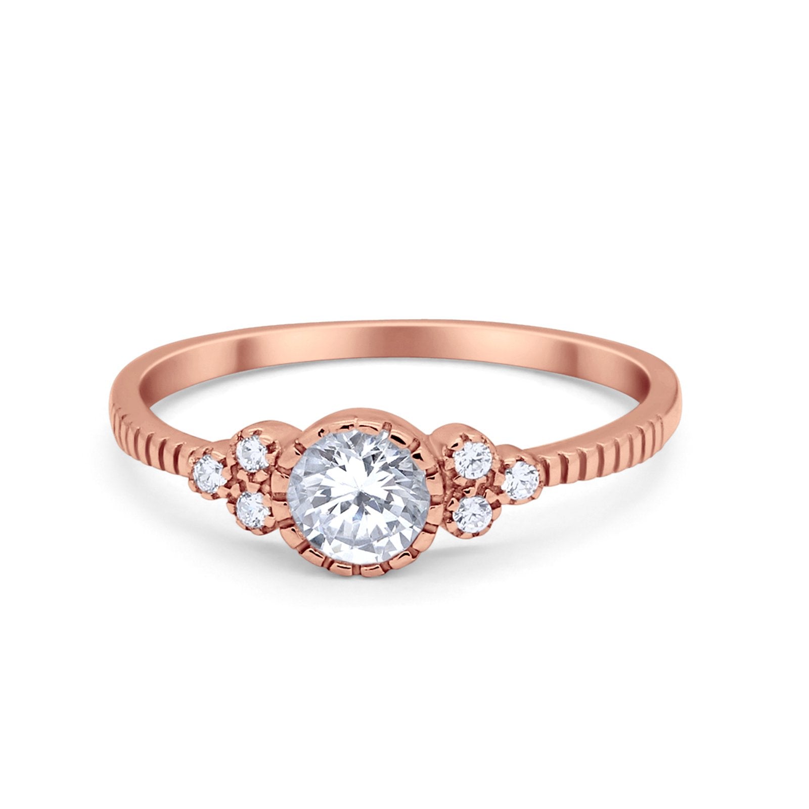 Dainty Art Deco Wedding Engagement Bridal Ring Round Simulated Cubic Zirconia 925 Sterling Silver