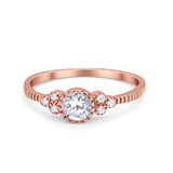 Dainty Art Deco Wedding Engagement Bridal Ring Round Simulated Cubic Zirconia 925 Sterling Silver