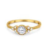 Dainty Art Deco Wedding Engagement Bridal Ring Round Simulated Cubic Zirconia 925 Sterling Silver