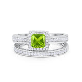 Halo Princess Cut Art Deco Wedding Bridal Set Ring Round Cubic Zirconia 925 Sterling Silver
