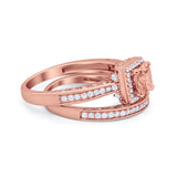 Halo Princess Cut Art Deco Wedding Bridal Set Ring Round Cubic Zirconia 925 Sterling Silver