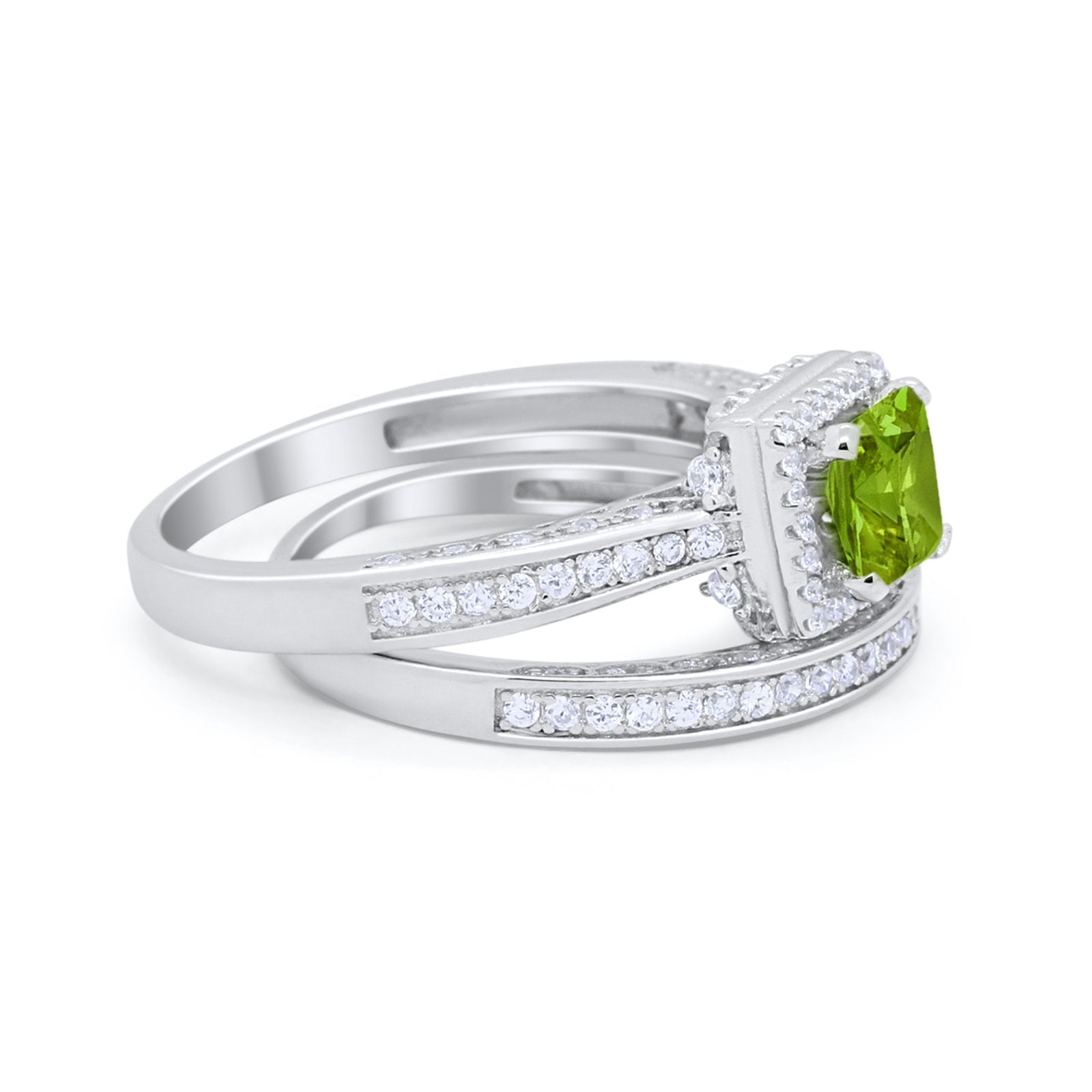 Halo Princess Cut Art Deco Wedding Bridal Set Ring Round Cubic Zirconia 925 Sterling Silver