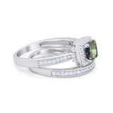 Halo Princess Cut Art Deco Wedding Bridal Set Ring Round Cubic Zirconia 925 Sterling Silver