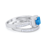 Halo Princess Cut Art Deco Wedding Bridal Set Ring Round Cubic Zirconia 925 Sterling Silver