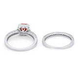 Halo Princess Cut Art Deco Wedding Bridal Set Ring Round Cubic Zirconia 925 Sterling Silver
