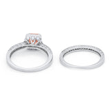Halo Princess Cut Art Deco Wedding Bridal Set Ring Round Cubic Zirconia 925 Sterling Silver