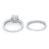 Halo Princess Cut Art Deco Wedding Bridal Set Ring Round Cubic Zirconia 925 Sterling Silver