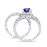 Halo Princess Cut Art Deco Wedding Bridal Set Ring Round Cubic Zirconia 925 Sterling Silver