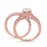 Halo Princess Cut Art Deco Wedding Bridal Set Ring Round Cubic Zirconia 925 Sterling Silver