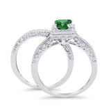 Halo Princess Cut Art Deco Wedding Bridal Set Ring Round Cubic Zirconia 925 Sterling Silver