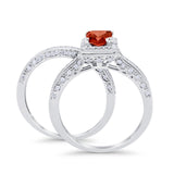Halo Princess Cut Art Deco Wedding Bridal Set Ring Round Cubic Zirconia 925 Sterling Silver