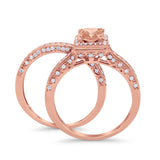 Halo Princess Cut Art Deco Wedding Bridal Set Ring Round Cubic Zirconia 925 Sterling Silver