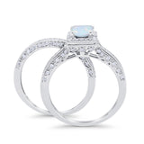 Halo Princess Cut Art Deco Wedding Bridal Set Ring Round Cubic Zirconia 925 Sterling Silver
