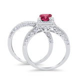 Halo Princess Cut Art Deco Wedding Bridal Set Ring Round Cubic Zirconia 925 Sterling Silver