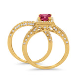 Halo Princess Cut Art Deco Wedding Bridal Set Ring Round Cubic Zirconia 925 Sterling Silver