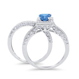 Halo Princess Cut Art Deco Wedding Bridal Set Ring Round Cubic Zirconia 925 Sterling Silver