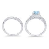 Halo Princess Cut Art Deco Wedding Bridal Set Ring Round Cubic Zirconia 925 Sterling Silver