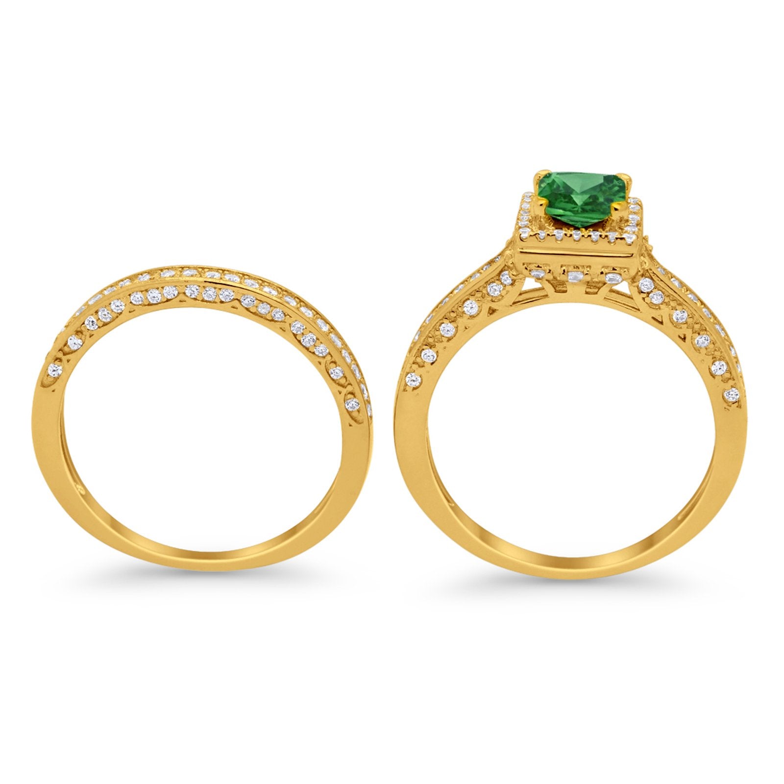 Halo Princess Cut Art Deco Wedding Bridal Set Ring Round Cubic Zirconia 925 Sterling Silver