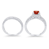 Halo Princess Cut Art Deco Wedding Bridal Set Ring Round Cubic Zirconia 925 Sterling Silver