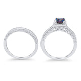 Halo Princess Cut Art Deco Wedding Bridal Set Ring Round Cubic Zirconia 925 Sterling Silver
