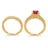 Halo Princess Cut Art Deco Wedding Bridal Set Ring Round Cubic Zirconia 925 Sterling Silver