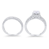 Halo Princess Cut Art Deco Wedding Bridal Set Ring Round Cubic Zirconia 925 Sterling Silver