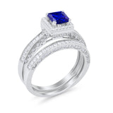 Halo Princess Cut Art Deco Wedding Bridal Set Ring Round Cubic Zirconia 925 Sterling Silver