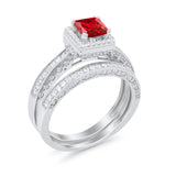 Halo Princess Cut Art Deco Wedding Bridal Set Ring Round Cubic Zirconia 925 Sterling Silver