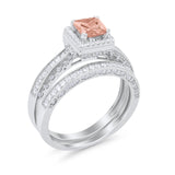 Halo Princess Cut Art Deco Wedding Bridal Set Ring Round Cubic Zirconia 925 Sterling Silver