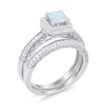 Halo Princess Cut Art Deco Wedding Bridal Set Ring Round Cubic Zirconia 925 Sterling Silver