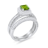 Halo Princess Cut Art Deco Wedding Bridal Set Ring Round Cubic Zirconia 925 Sterling Silver