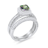 Halo Princess Cut Art Deco Wedding Bridal Set Ring Round Cubic Zirconia 925 Sterling Silver