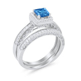 Halo Princess Cut Art Deco Wedding Bridal Set Ring Round Cubic Zirconia 925 Sterling Silver