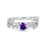 Wedding Engagement Ring Band Bridal Set Round Cubic Zirconia 925 Sterling Silver Art Deco