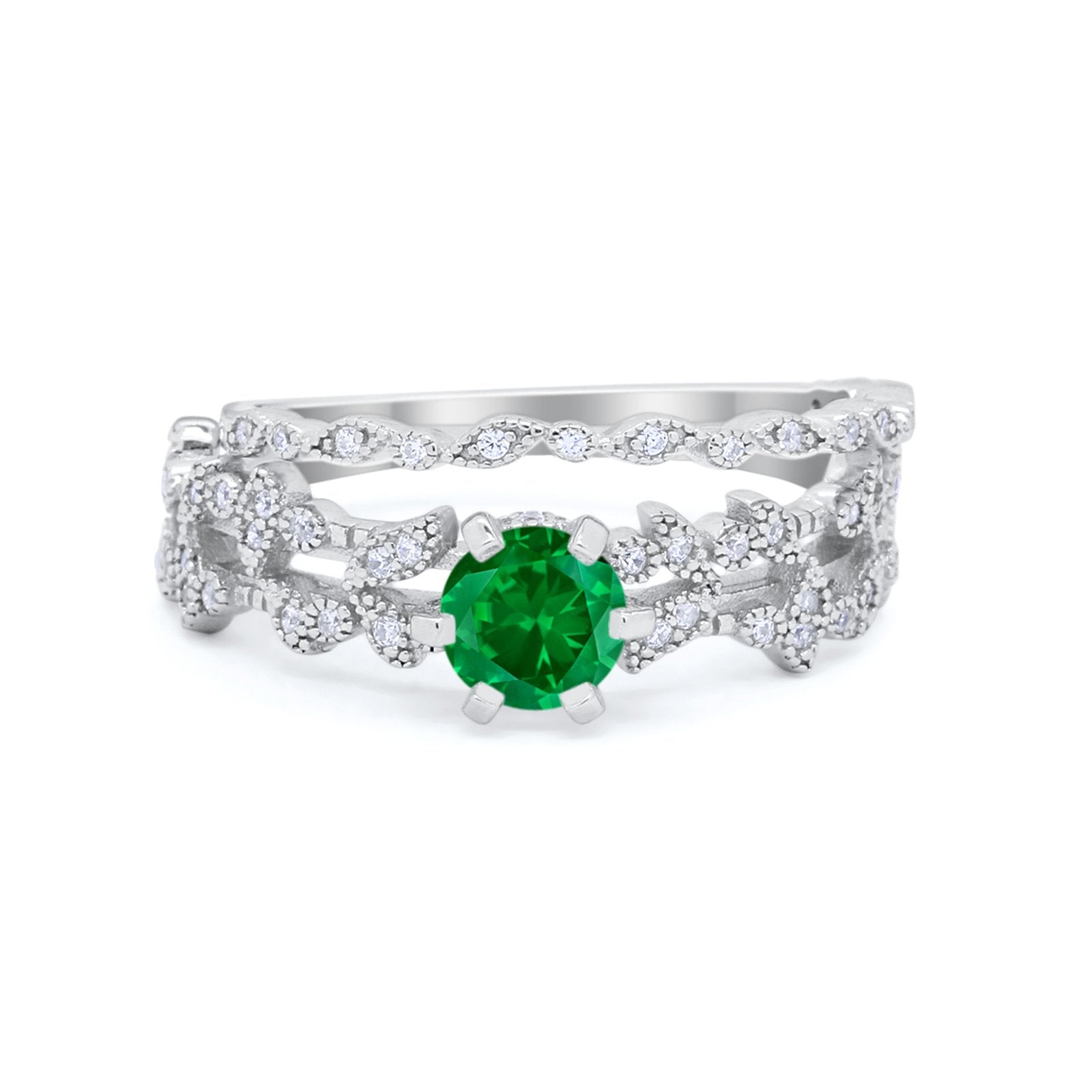 Wedding Engagement Ring Band Bridal Set Round Cubic Zirconia 925 Sterling Silver Art Deco