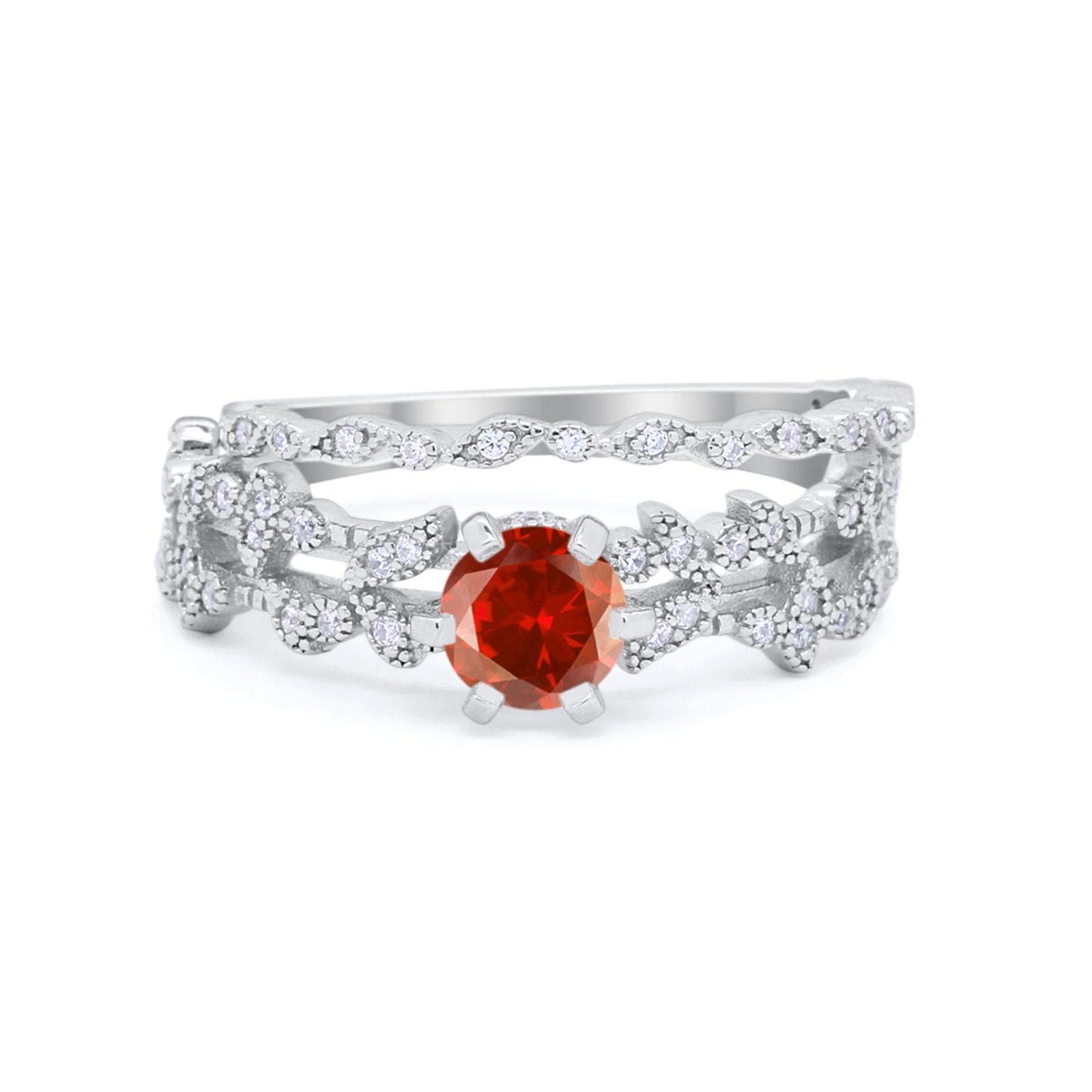 Wedding Engagement Ring Band Bridal Set Round Cubic Zirconia 925 Sterling Silver Art Deco