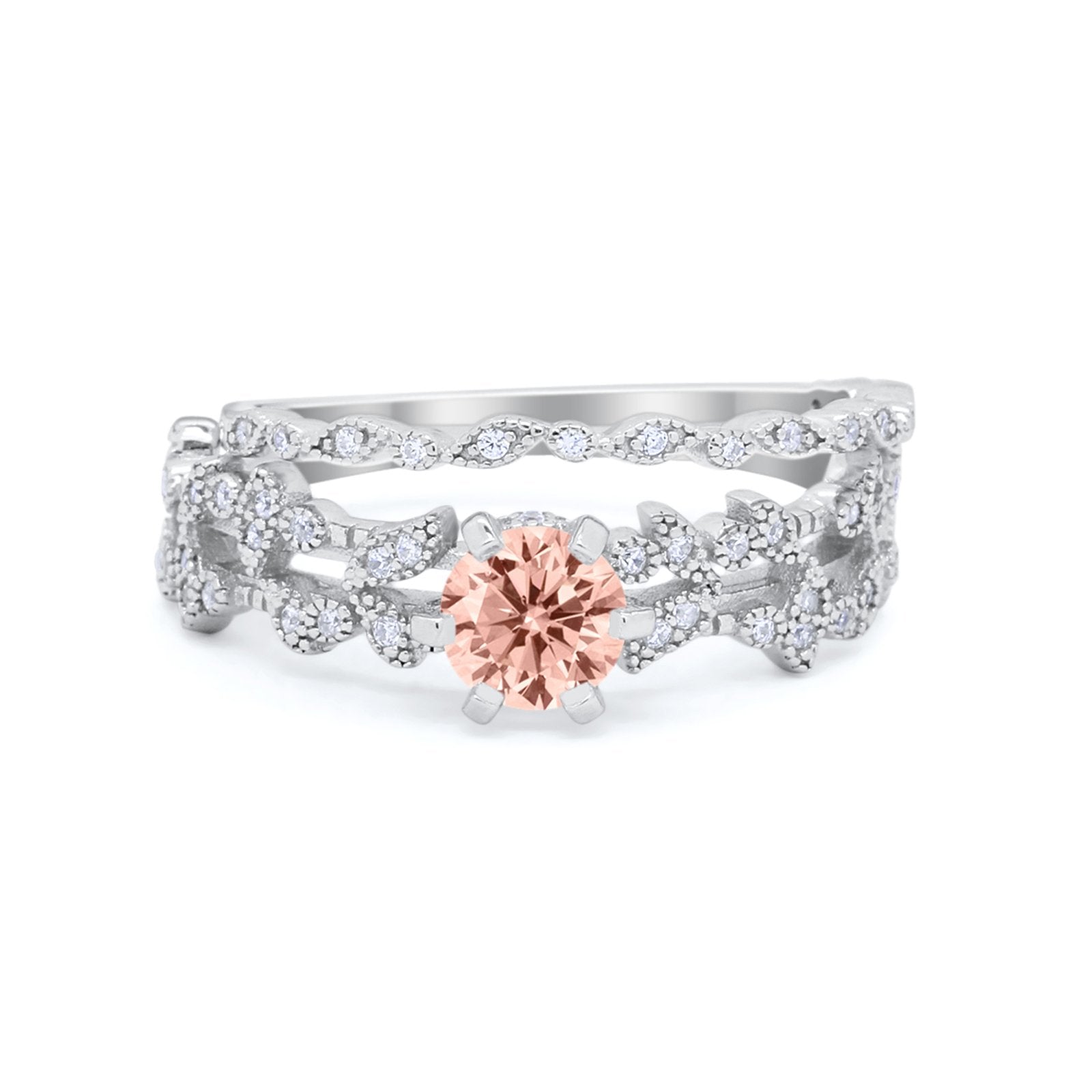 Wedding Engagement Ring Band Bridal Set Round Cubic Zirconia 925 Sterling Silver Art Deco