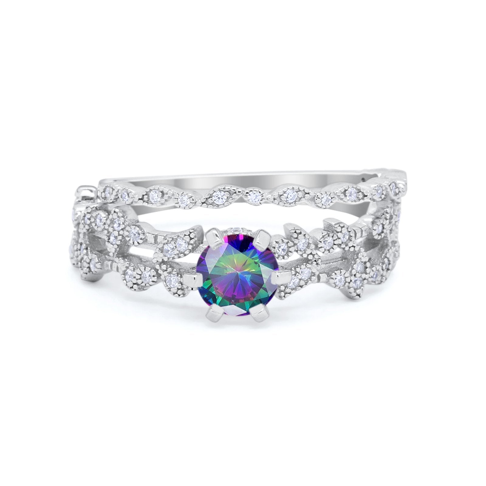 Wedding Engagement Ring Band Bridal Set Round Cubic Zirconia 925 Sterling Silver Art Deco